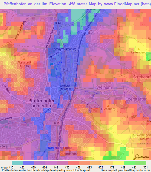 Pfaffenhofen an der Ilm,Germany Elevation Map