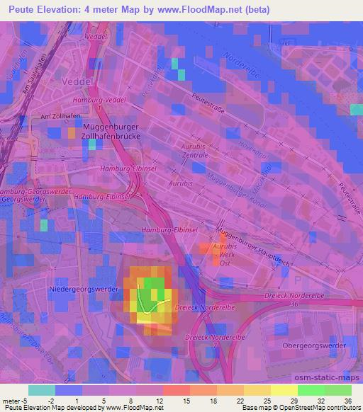 Peute,Germany Elevation Map