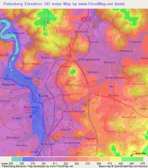 Petersberg,Germany Elevation Map