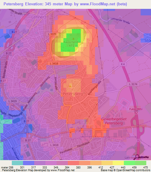 Petersberg,Germany Elevation Map