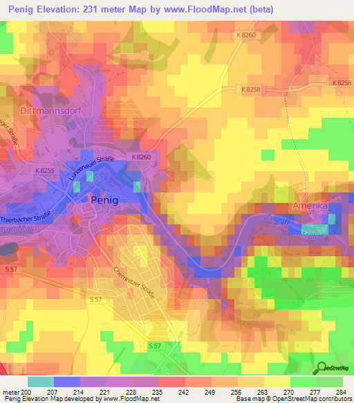 Penig,Germany Elevation Map