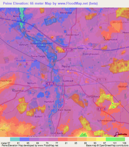 Peine,Germany Elevation Map