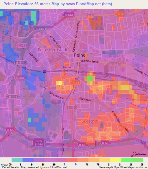 Peine,Germany Elevation Map