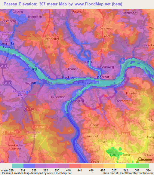 Passau,Germany Elevation Map