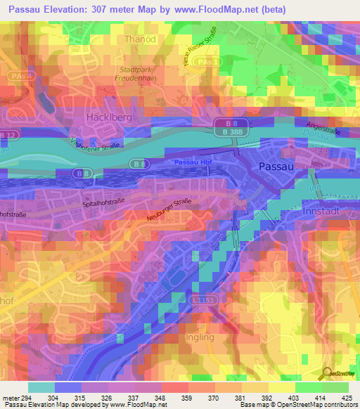 Passau,Germany Elevation Map