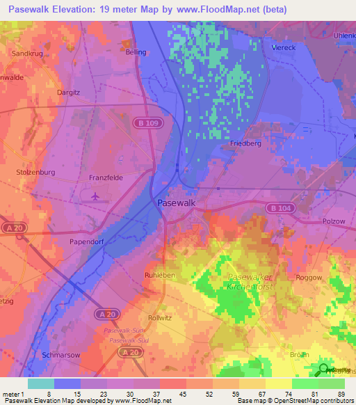Pasewalk,Germany Elevation Map