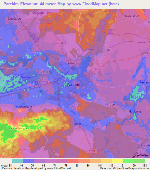 Parchim,Germany Elevation Map