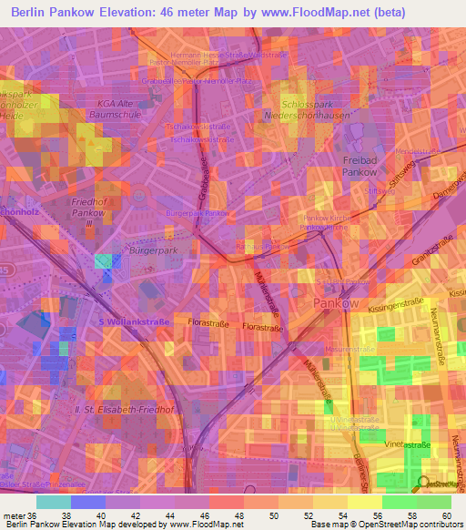 Berlin Pankow,Germany Elevation Map