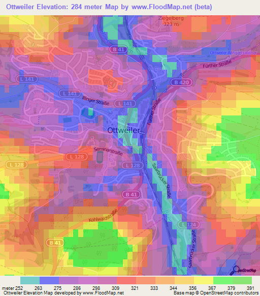 Ottweiler,Germany Elevation Map