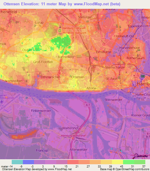 Ottensen,Germany Elevation Map