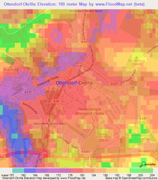 Ottendorf-Okrilla,Germany Elevation Map