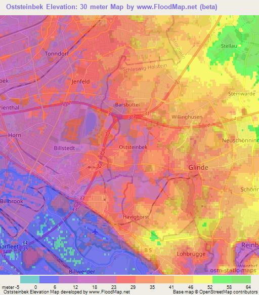 Oststeinbek,Germany Elevation Map