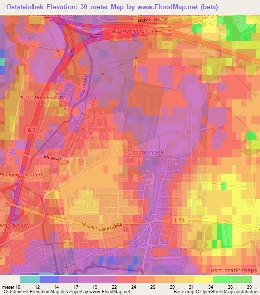 Oststeinbek,Germany Elevation Map