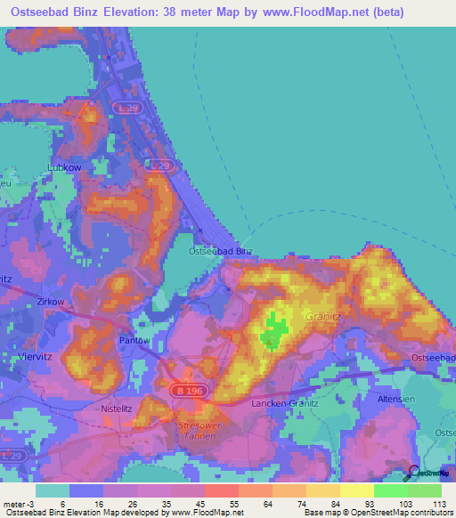 Ostseebad Binz,Germany Elevation Map