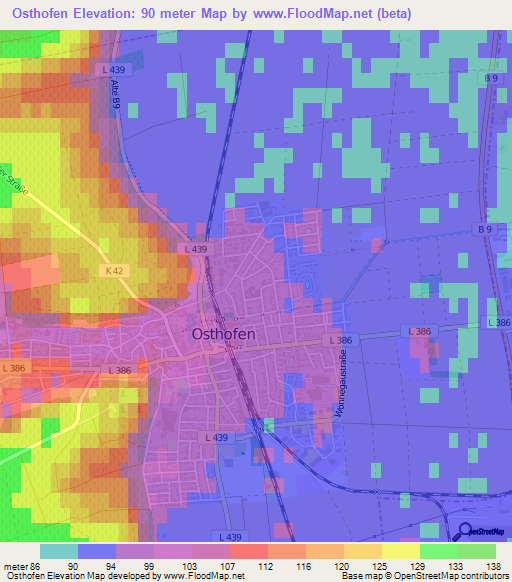 Osthofen,Germany Elevation Map