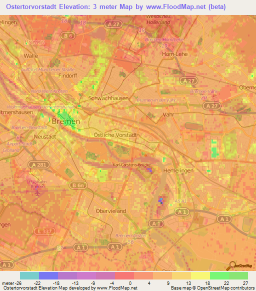 Ostertorvorstadt,Germany Elevation Map