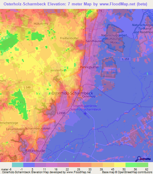 Osterholz-Scharmbeck,Germany Elevation Map