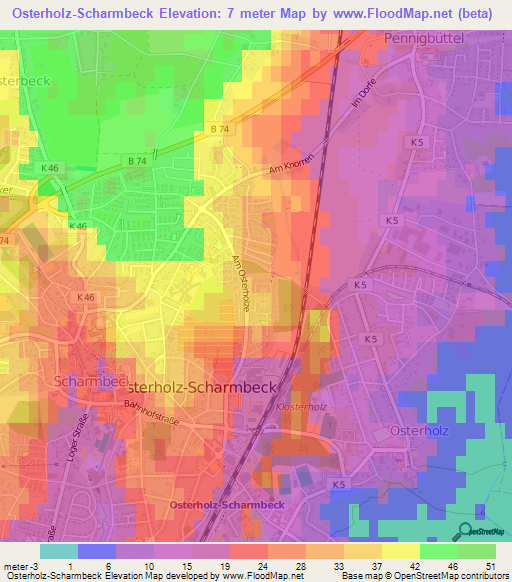 Osterholz-Scharmbeck,Germany Elevation Map