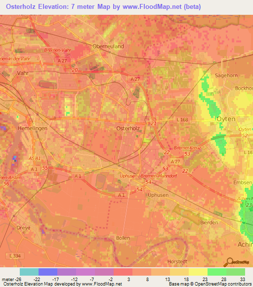 Osterholz,Germany Elevation Map