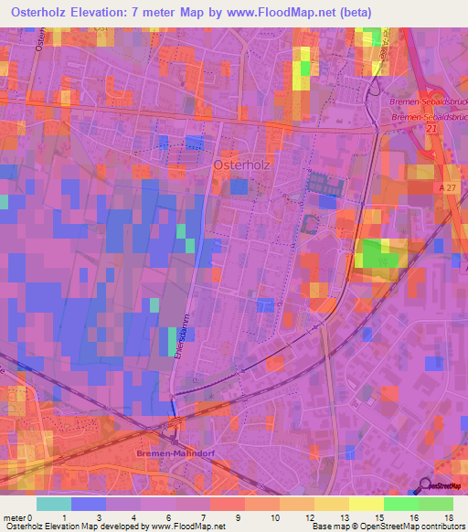 Osterholz,Germany Elevation Map