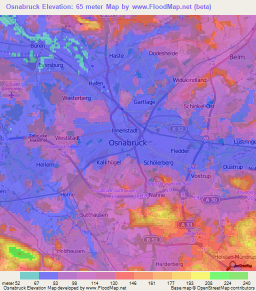 Osnabruck,Germany Elevation Map