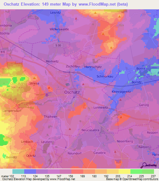 Oschatz,Germany Elevation Map