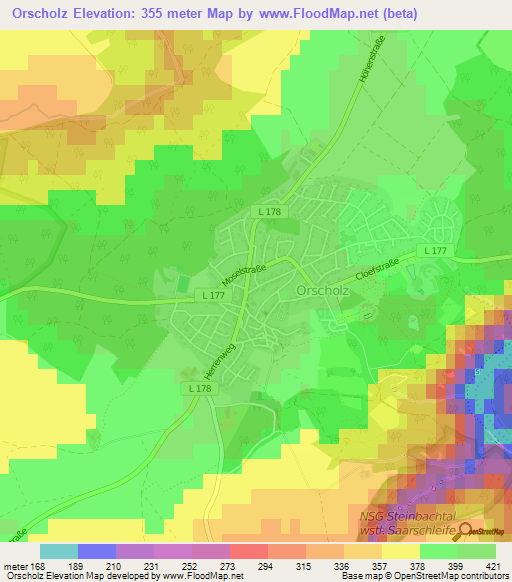 Orscholz,Germany Elevation Map