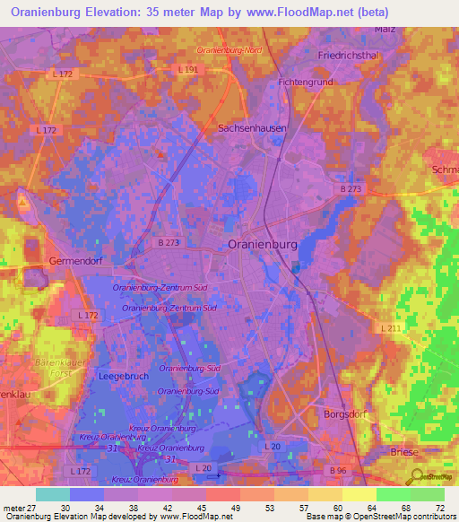 Oranienburg,Germany Elevation Map