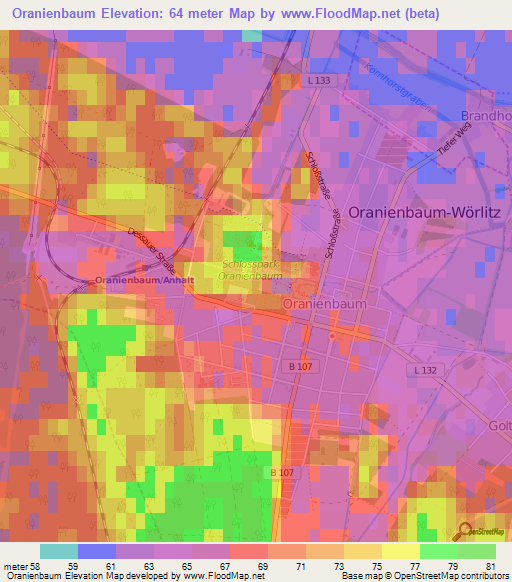 Oranienbaum,Germany Elevation Map