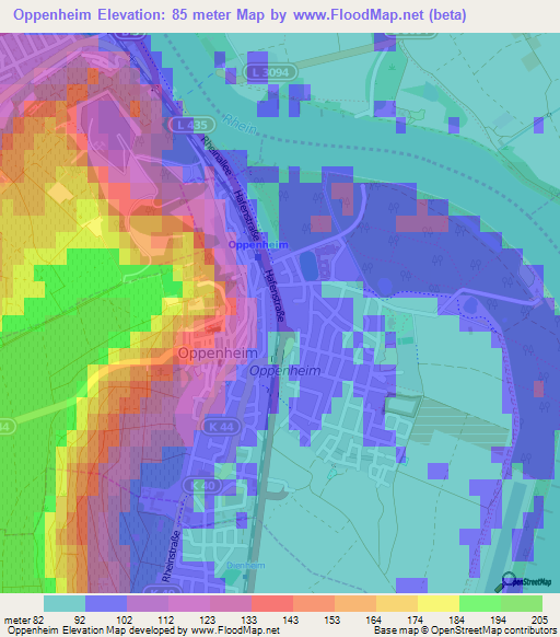 Oppenheim,Germany Elevation Map