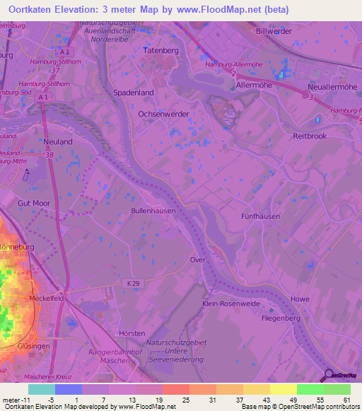 Oortkaten,Germany Elevation Map