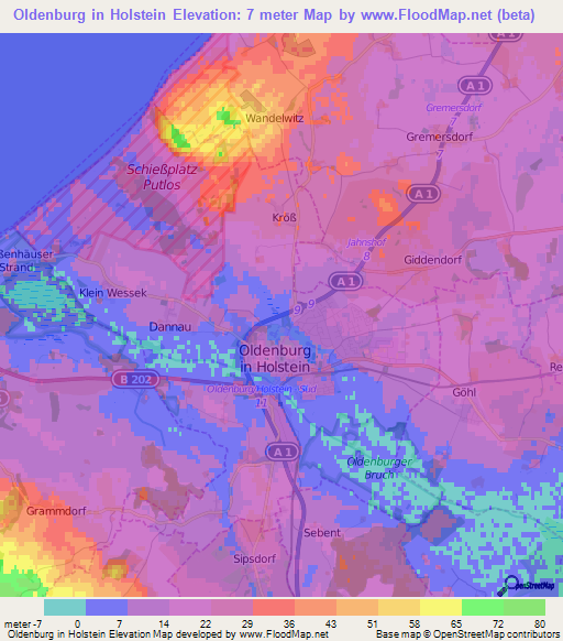 Oldenburg in Holstein,Germany Elevation Map