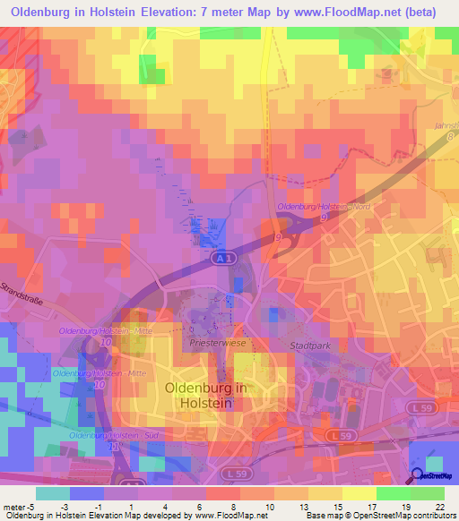 Oldenburg in Holstein,Germany Elevation Map