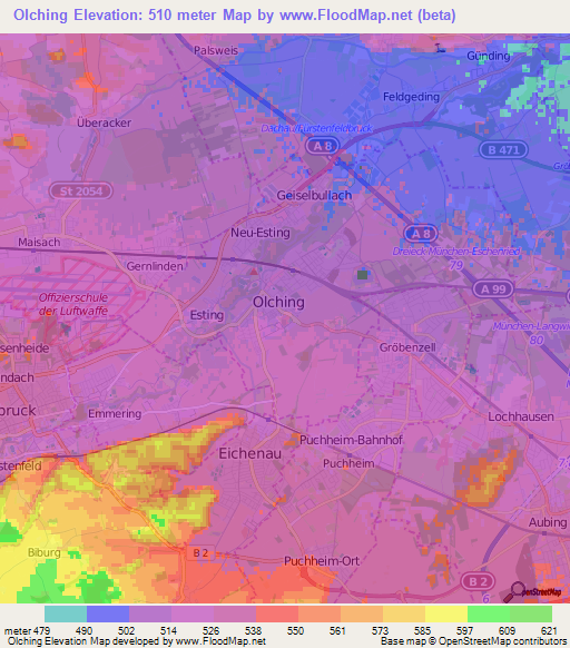 Olching,Germany Elevation Map