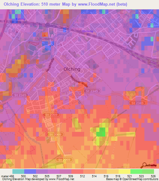 Olching,Germany Elevation Map