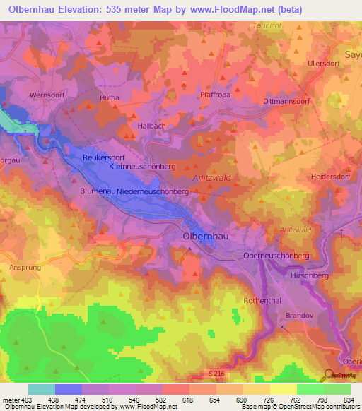 Olbernhau,Germany Elevation Map