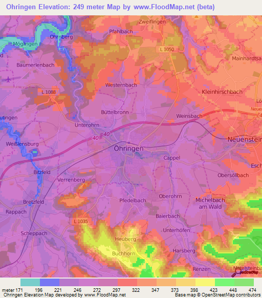 Ohringen,Germany Elevation Map