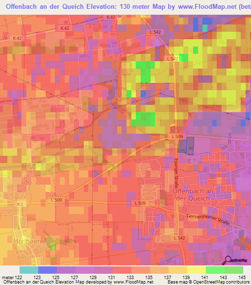 Offenbach an der Queich,Germany Elevation Map