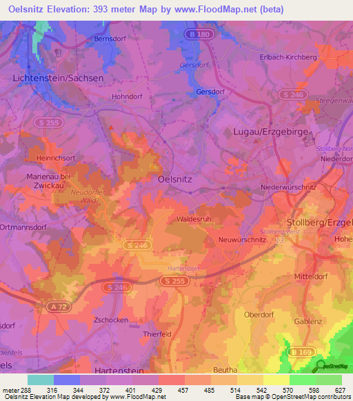 Oelsnitz,Germany Elevation Map