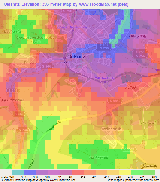 Oelsnitz,Germany Elevation Map