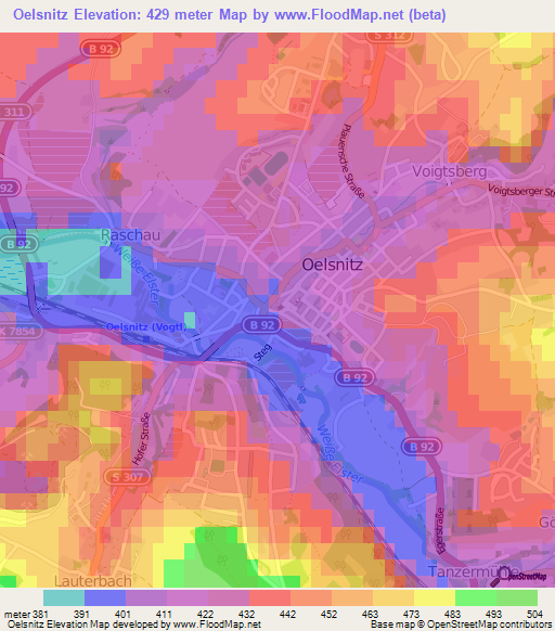 Oelsnitz,Germany Elevation Map