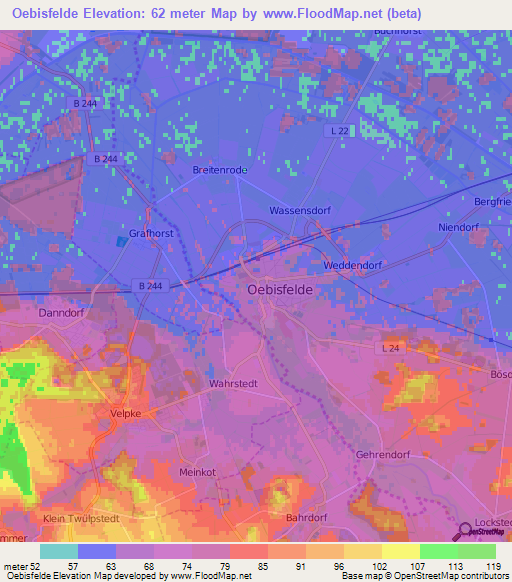 Oebisfelde,Germany Elevation Map