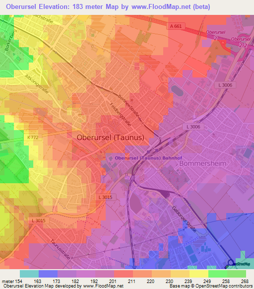 Oberursel,Germany Elevation Map