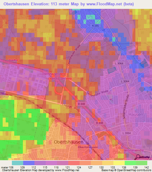 Obertshausen,Germany Elevation Map