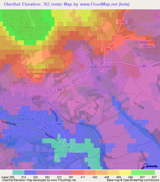 Oberthal,Germany Elevation Map