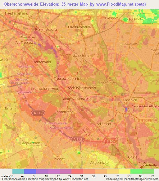 Oberschoneweide,Germany Elevation Map