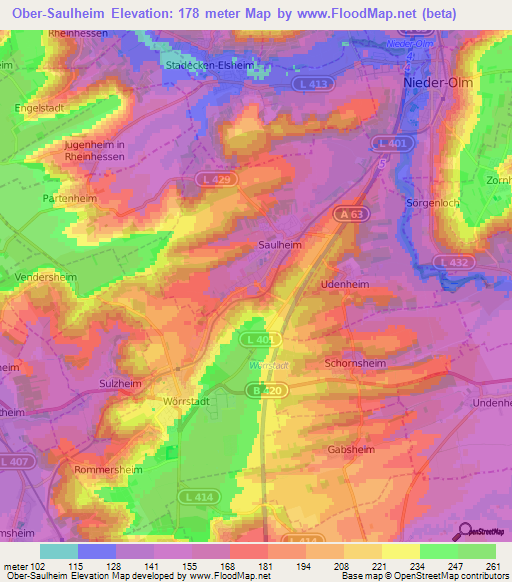 Ober-Saulheim,Germany Elevation Map