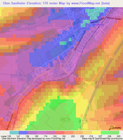 Ober-Saulheim,Germany Elevation Map