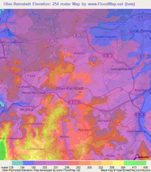 Ober-Ramstadt,Germany Elevation Map