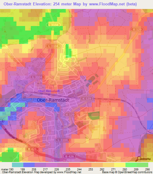 Ober-Ramstadt,Germany Elevation Map